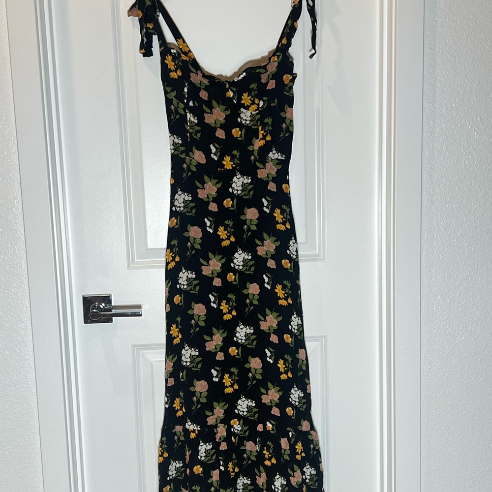 Reformation Floral Midi Dress Floral Print Tie Shoulder Sz 2 - Picture 7 of 16
